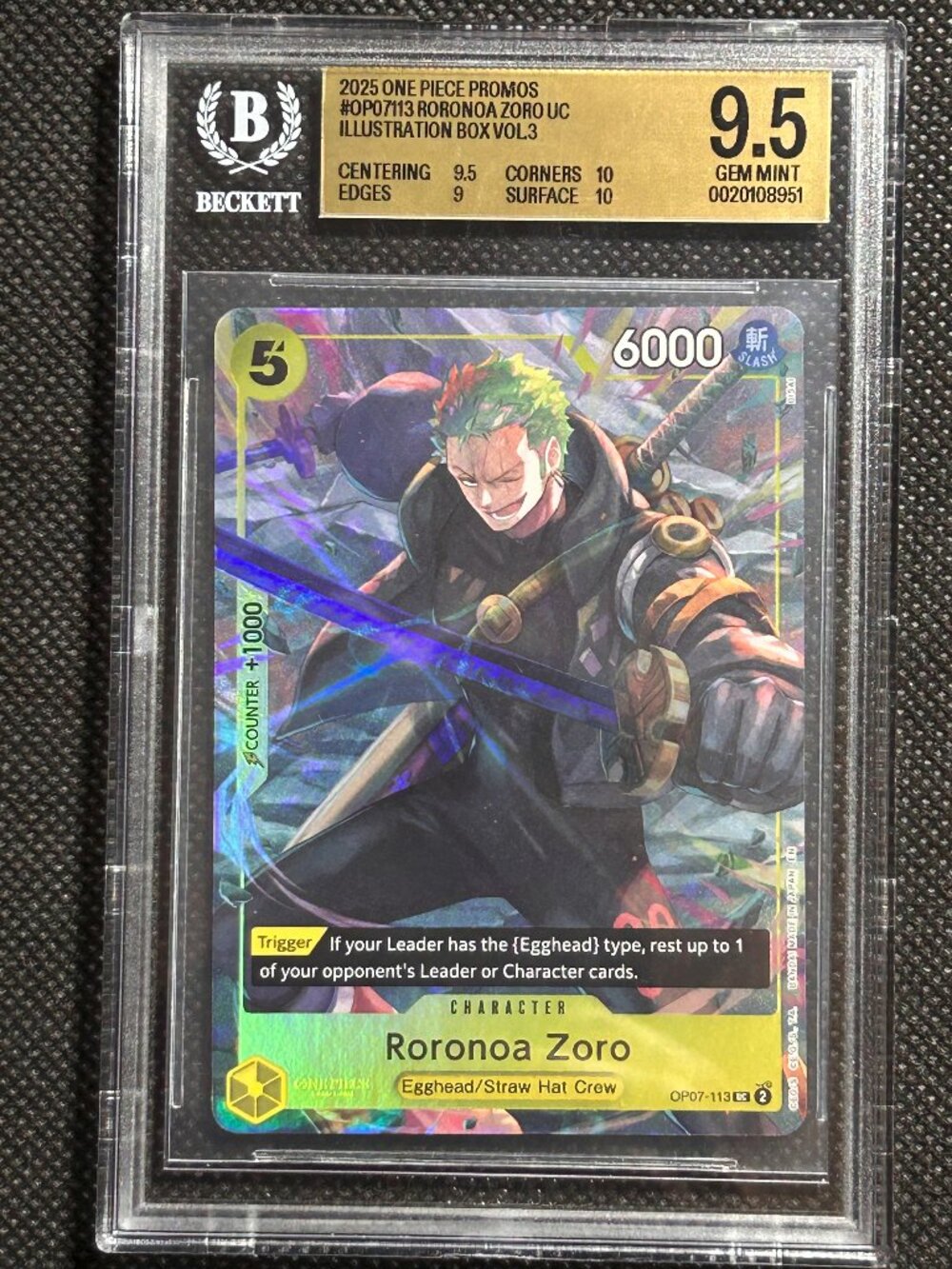 2025 ONE PIECE PROMOS ILLUSTRATION BOX #113 RORONOA ZORO BGS 9.5 GEM MINT